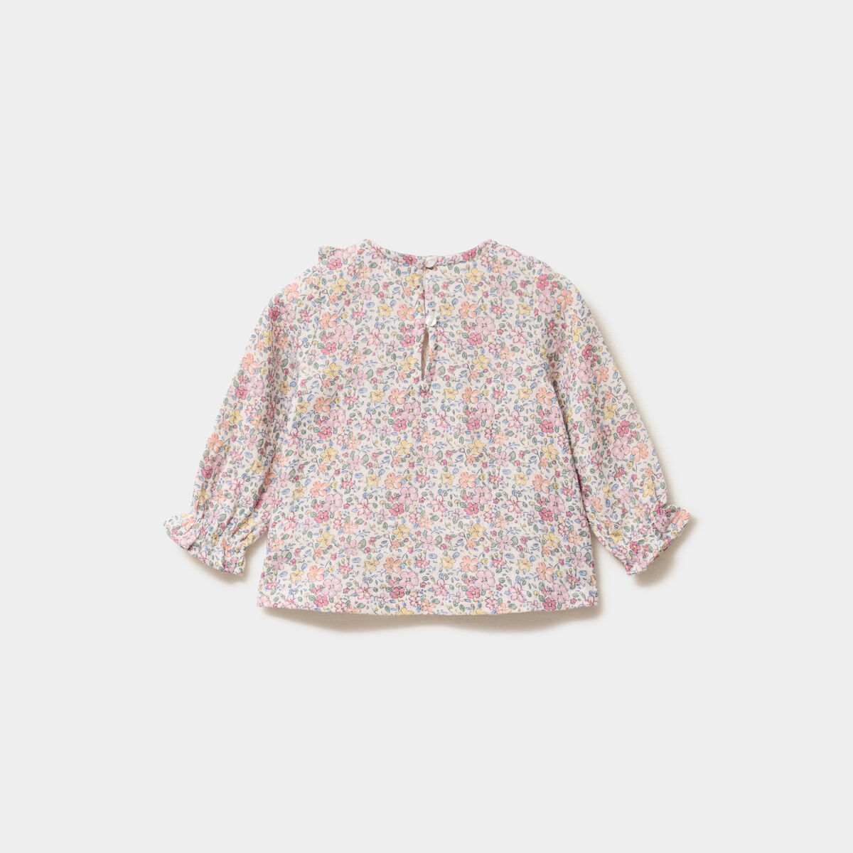 Blouse avec volants en gaze de coton ecru b&eacute;b&eacute; fille