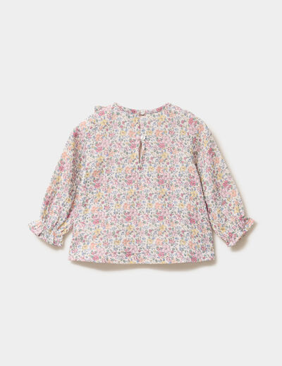 Blouse avec volants en gaze de coton ecru b&eacute;b&eacute; fille