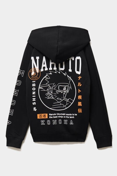 Sweat zipp&eacute; &agrave; capuche Naruto molleton noir gar&ccedil;on