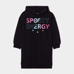 Robe sweat à capuche droite coton noir fille