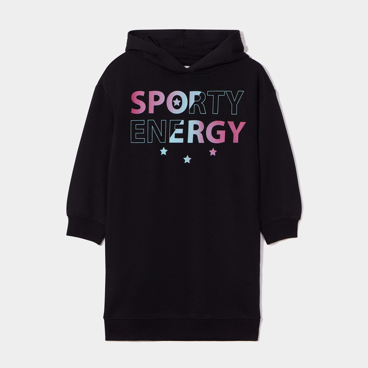 Robe sweat à capuche droite coton noir fille