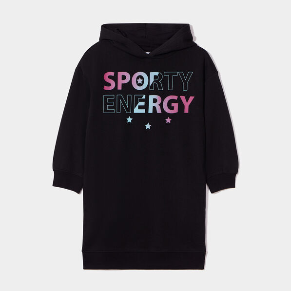 robe sweat a capuche droite coton noir fille Robe sweat à capuche droite coton noir fille