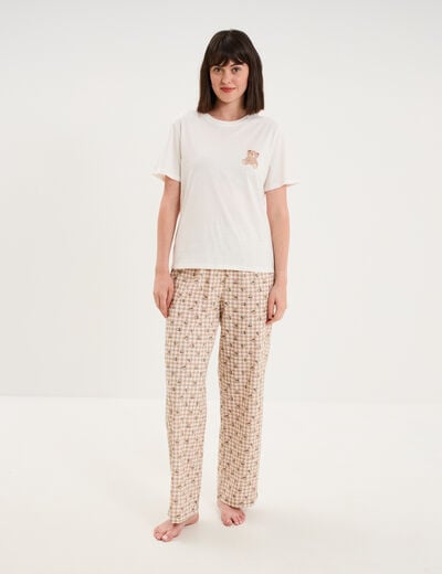 T-shirt col rond manches courtes coton blanc femme