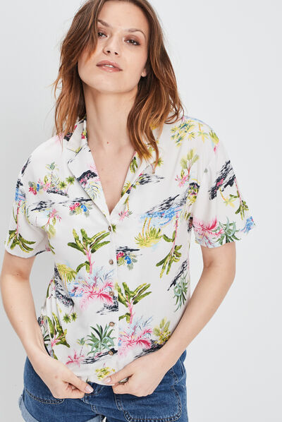 Chemise manches courtes ecru femme