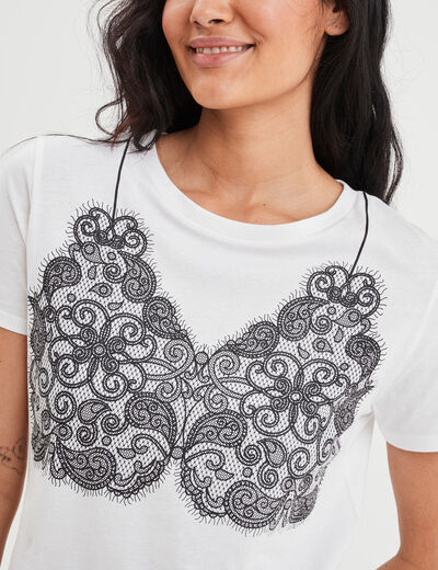 T-shirt manches courtes coton Liberto ecru femme