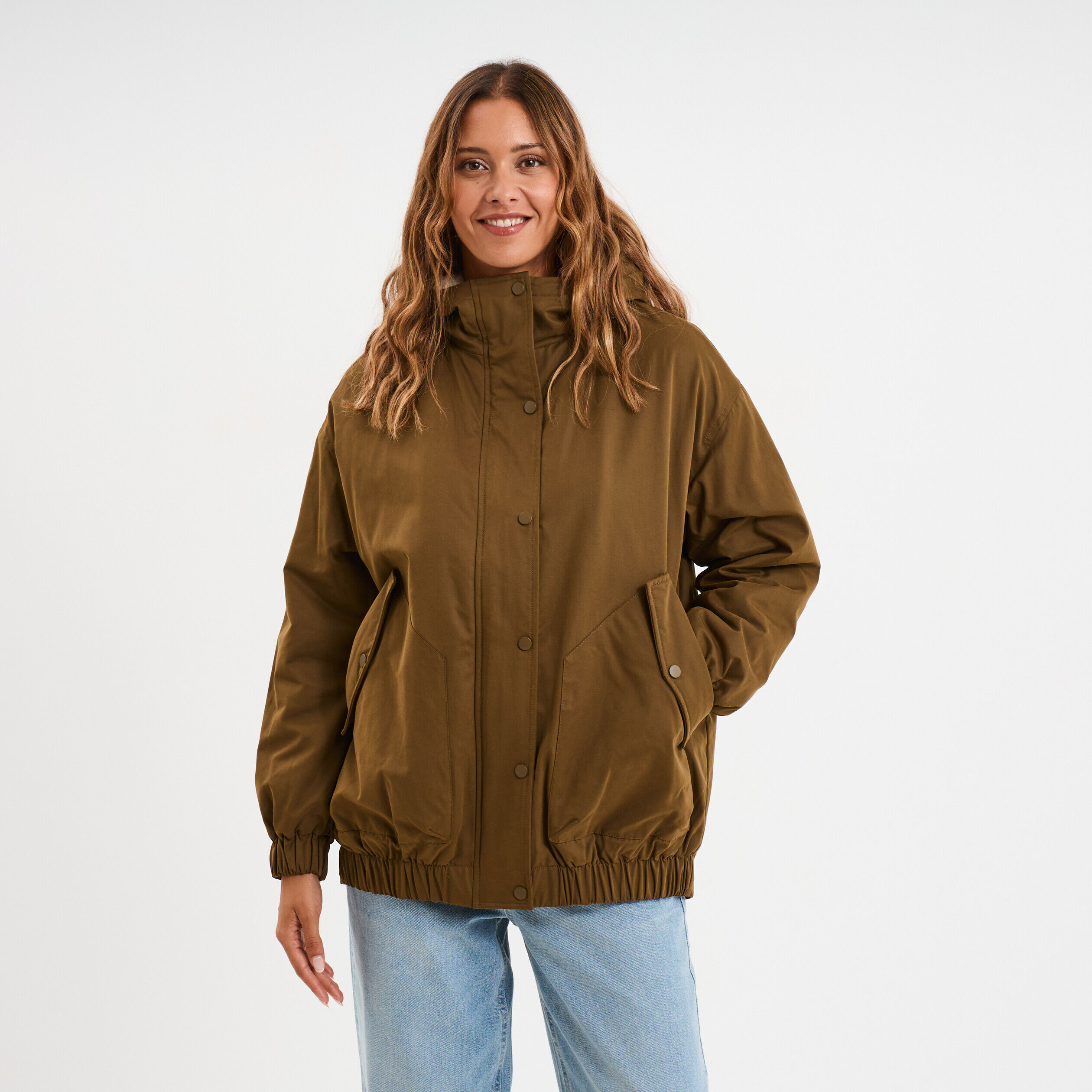Parka oversize capuche doublée sherpa vert olive femme CREEKS