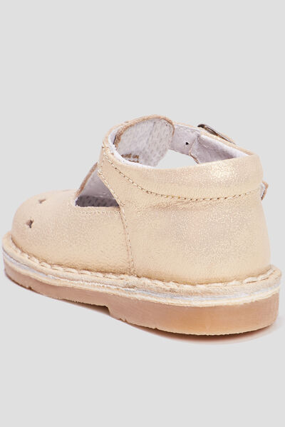 Salomés en cuir rose champagne bébé fille