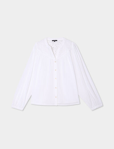 Blouse col tunisien broderie anglaise blanc femme