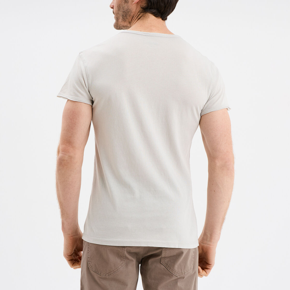 T-shirt col tunisien manches courtes gris clair homme