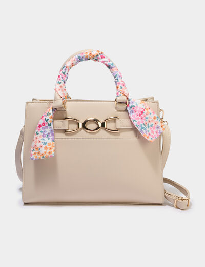 Sac &agrave; main d&eacute;tail foulard ivoire femme