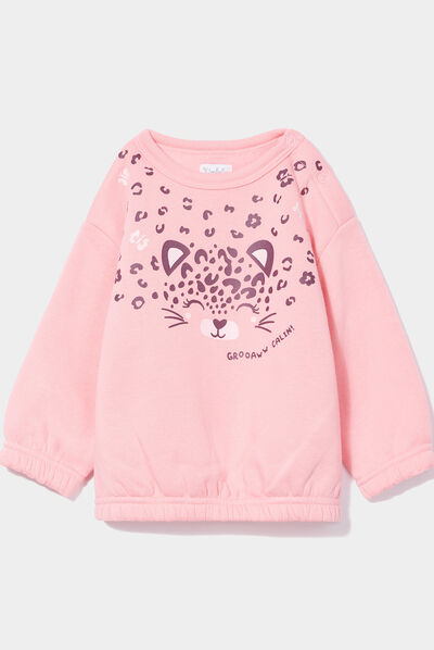 Sweat manches longues épaule boutonnée rose bébé fille