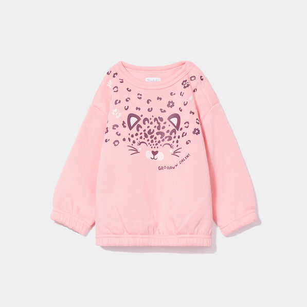 sweat manches longues epaule boutonnee rose bebef Sweat manches longues épaule boutonnée rose bébé fille