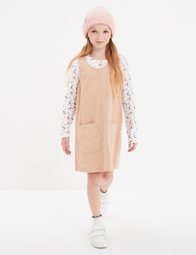 Ensemble 2 pièces robe et t-shirt coton sable fille