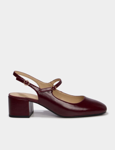 Escarpin slingback verni talon bloc rouge femme