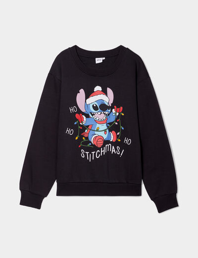 Sweat de Noël manches longues Stitch noir femme