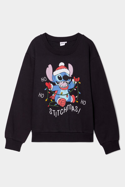 Sweat de Noël manches longues Stitch noir femme