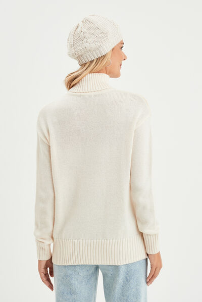 Pull col roulé ivoire femme