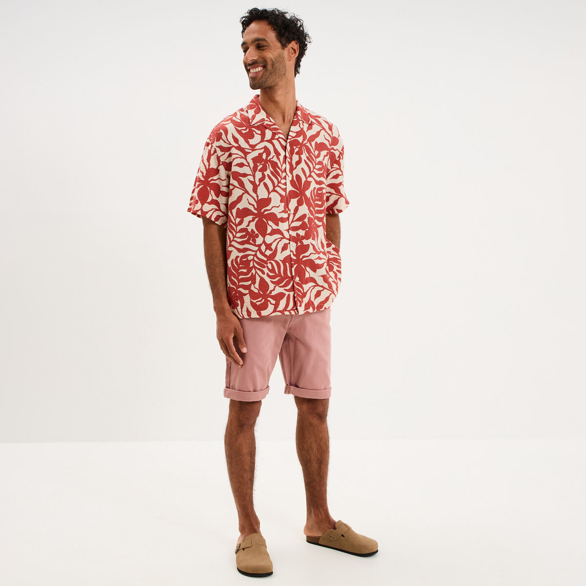 Bermuda en jean straight 5 poches vieux rose homme