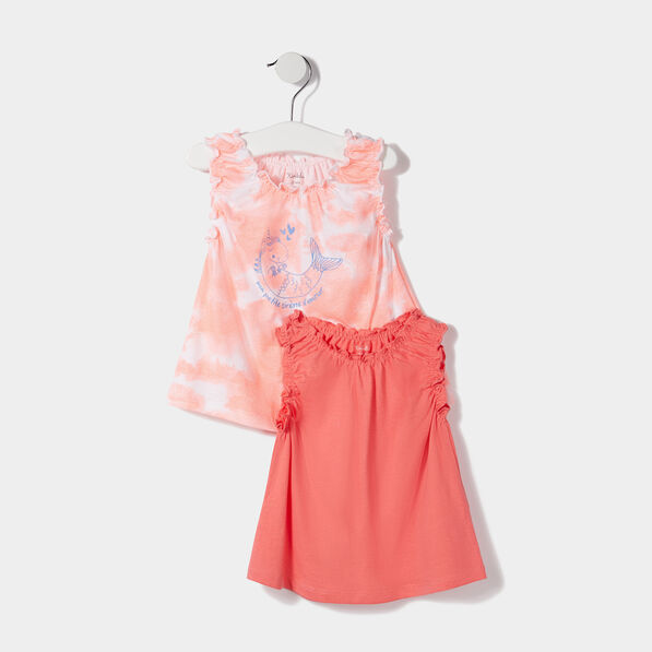 Lot 2 débardeurs coton à fronces orange bébé fille