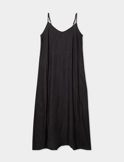 Robe longue fluide bretelles noir femme