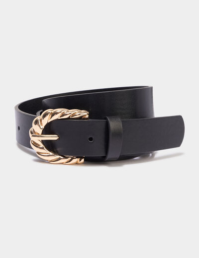 Ceinture avec boucle effet tress&eacute; noir femme