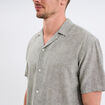 Chemise manches courtes mélange lin vert kaki homme