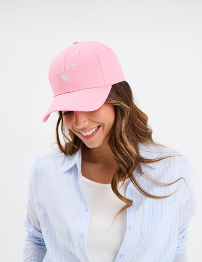 Casquette brodée coton rose femme