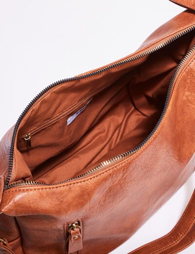 Sac zippé avec bandoulière amovible marron cognac femme