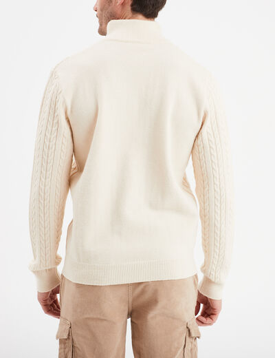 Pull col camionneur à torsades ecru homme