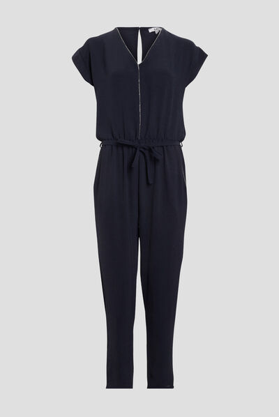 Combinaison pantalon ceinturée bleu marine femme