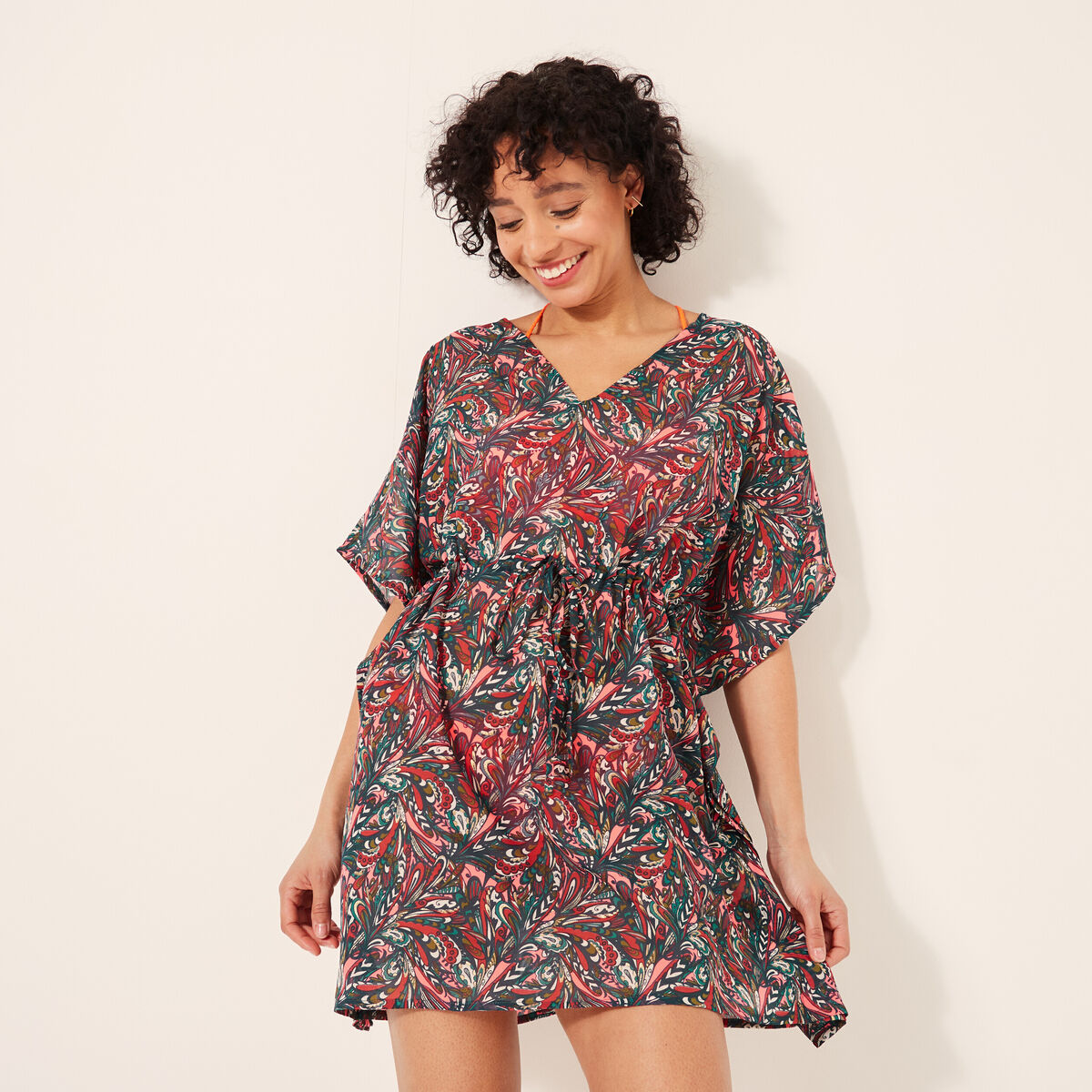 Robe de plage manches 3/4 multicolore femme