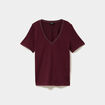 T-shirt col en V manches courtes violet fonc&eacute; femme