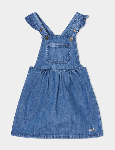 Robe salopette en jean avec volants denim stone bébé fille