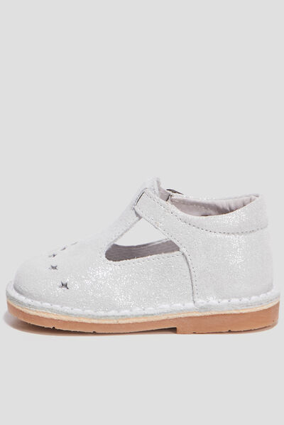 Salomés en cuir blanc bébé fille