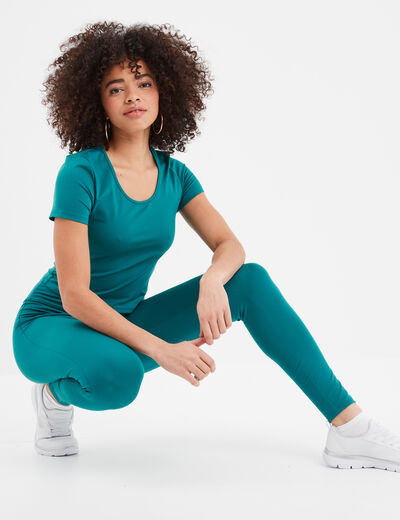 T-shirt cropped cintré col rond vert émeraude femme