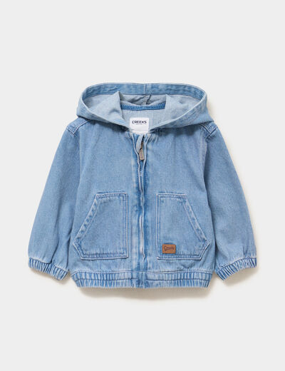 Blouson en jean &agrave; capuche coton denim bleach b&eacute;b&eacute; gar&ccedil;on