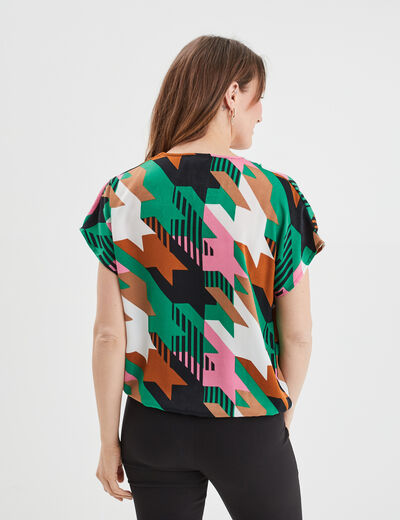 Blouse bijoux col en V manches courtes ecru femme