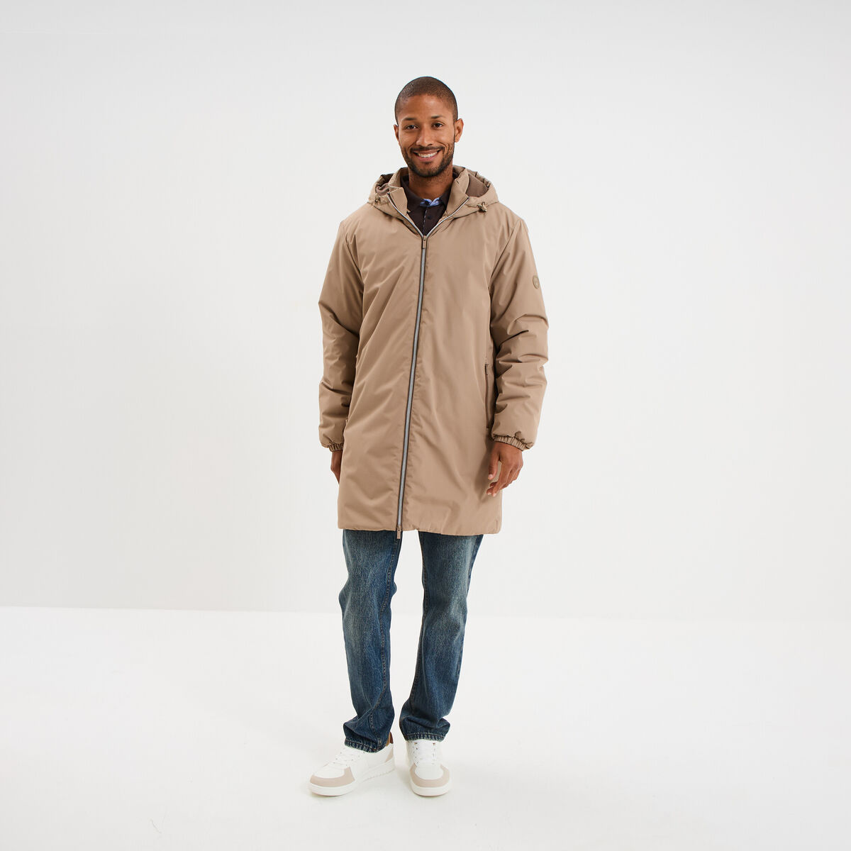 Parka d&eacute;perlante doubl&eacute;e &agrave; capuche taupe homme