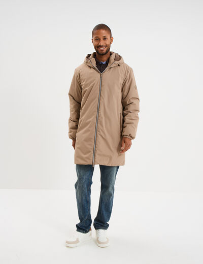 Parka d&eacute;perlante doubl&eacute;e &agrave; capuche taupe homme