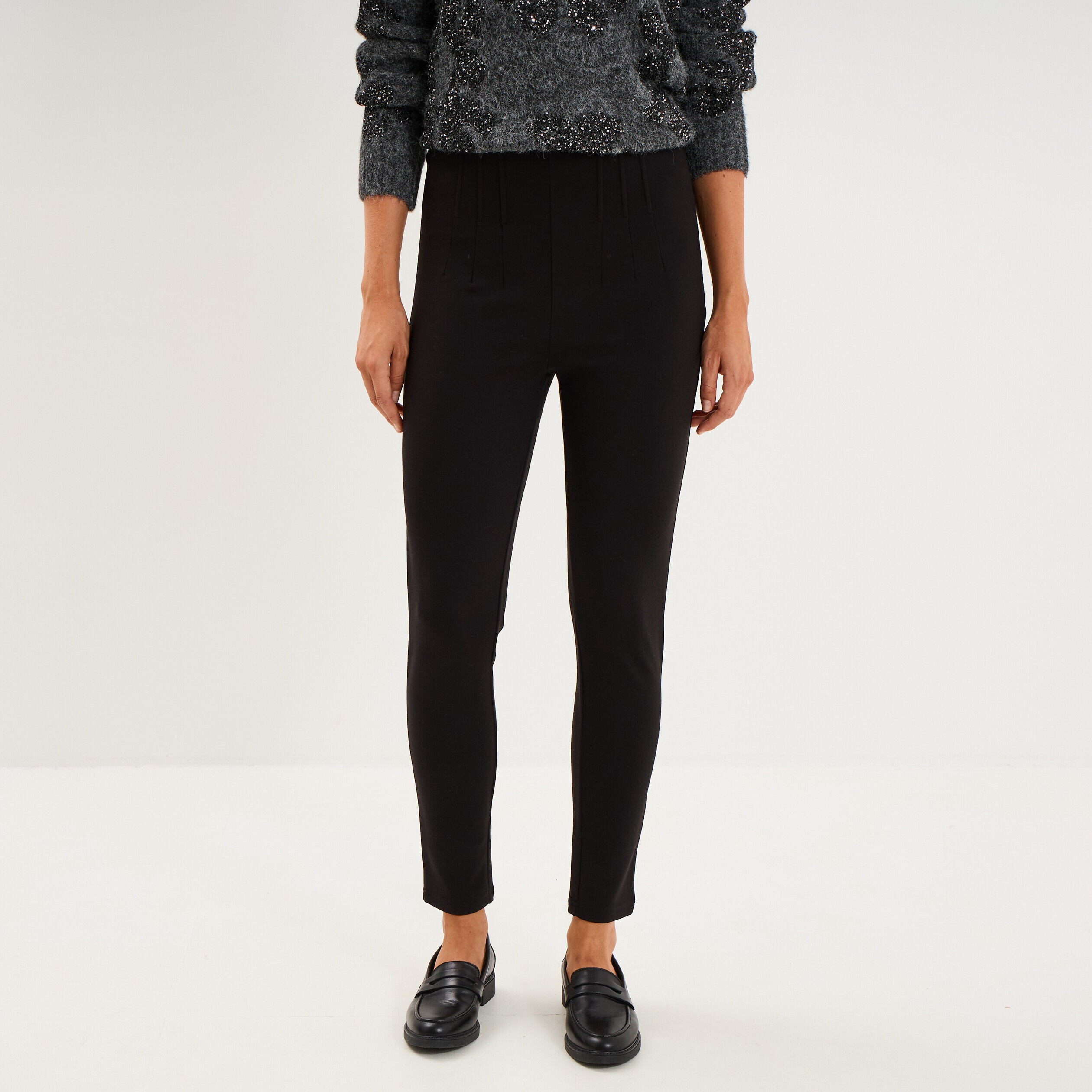 Legging taille haute stretch à pinces noir femme LIBERTO