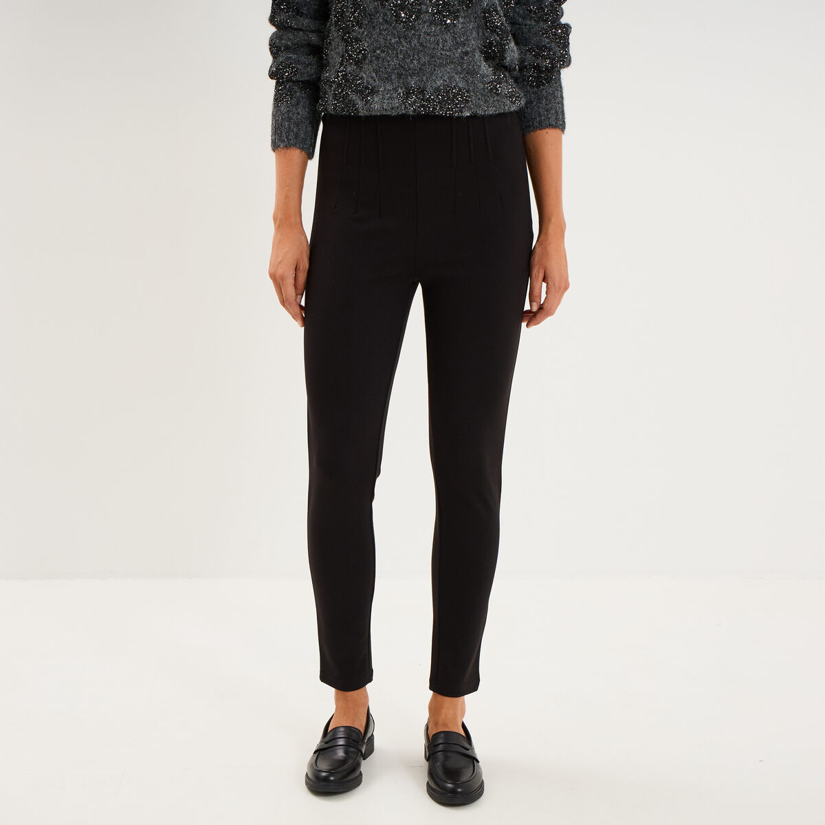 Legging taille haute stretch &agrave; pinces noir femme