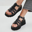 Sandales compensées multibrides en cuir noir femme