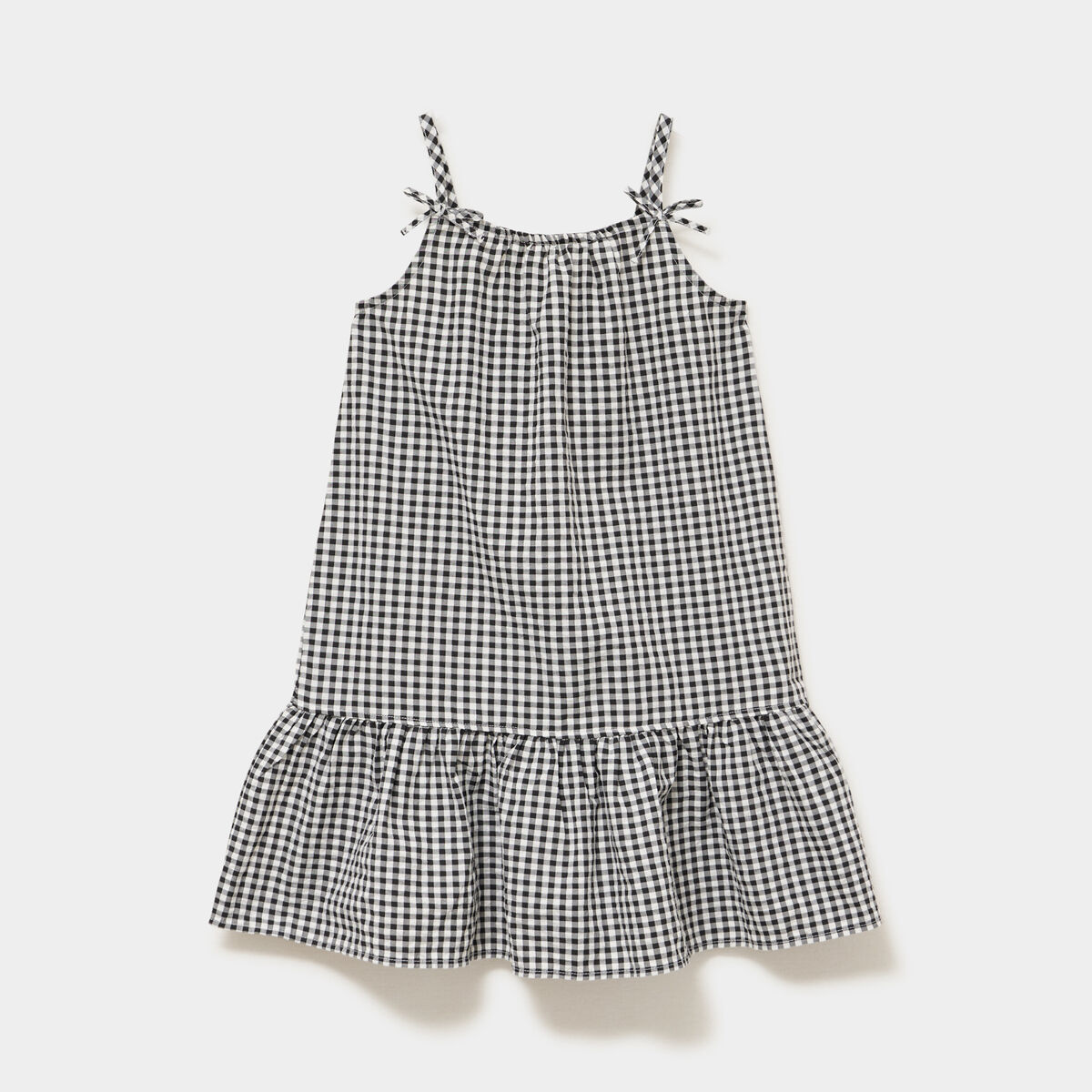 Robe courte &agrave; bretelles et volants noir fille