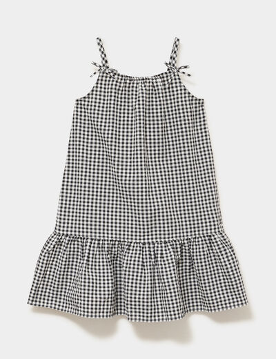 Robe courte &agrave; bretelles et volants noir fille