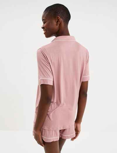 Ensemble pyjama fluide short et chemise mauve femme