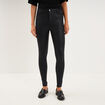 Pantalon slim enduit &agrave; taille haute noir femme