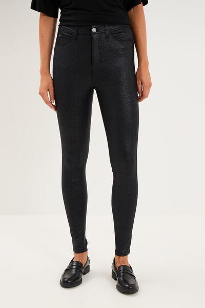 Pantalon slim enduit &agrave; taille haute noir femme