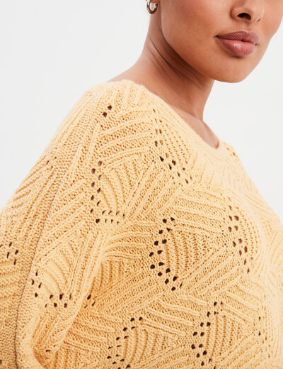 Pull ajouré manches 3/4 Liberto jaune clair femme