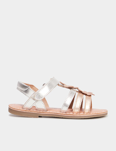 Sandales fleurs en cuir Creeks gris argent fille