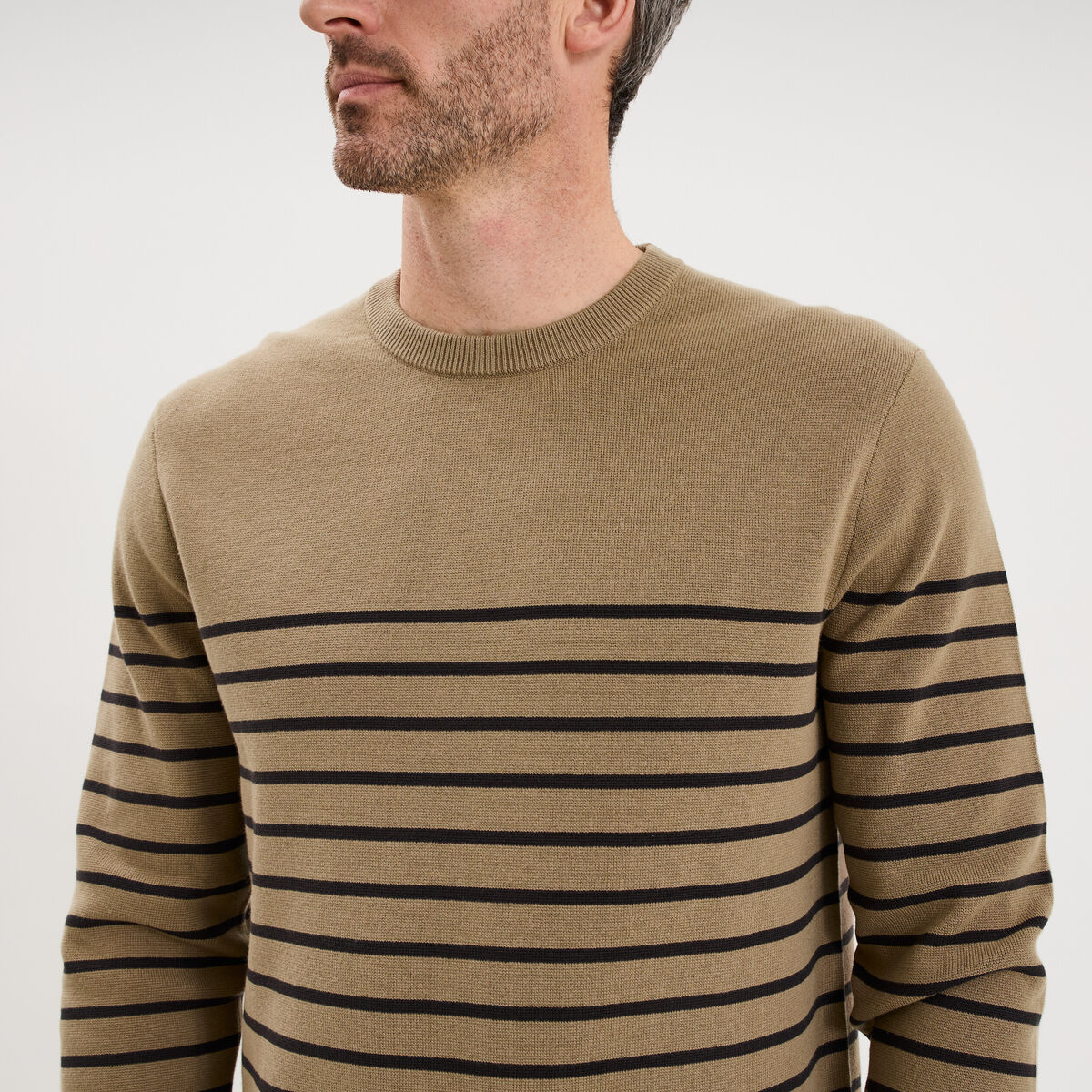 Pull col rond manches longues taupe homme